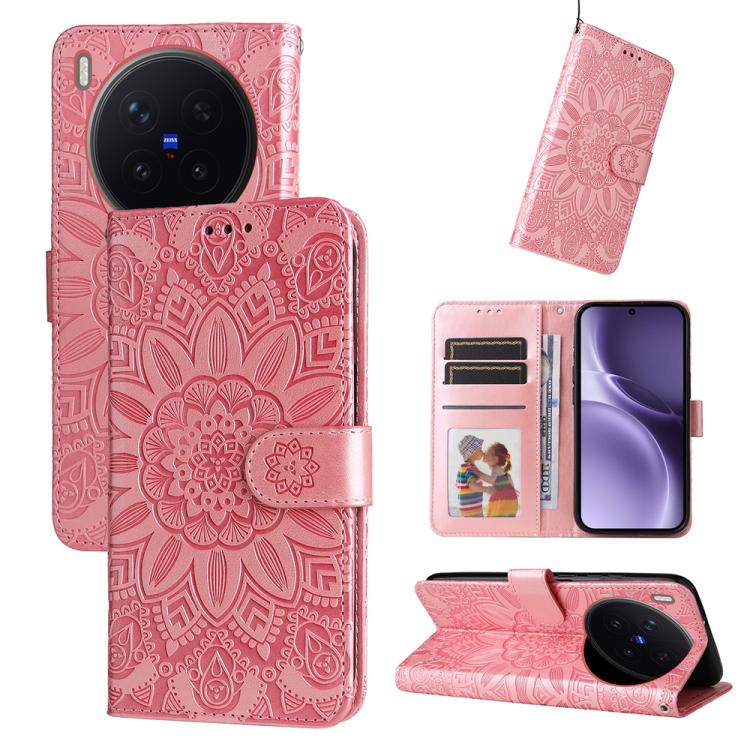 

For vivo X300 Pro Embossed Sunflower Leather Phone Case(Rose Gold)