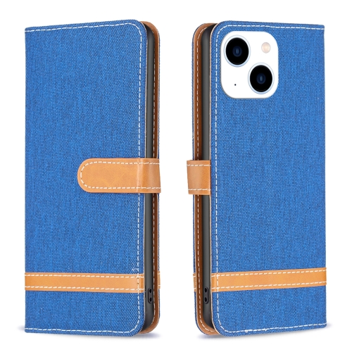 

For iPhone 15 Color Block Denim Texture Leather Phone Case(Royal Blue)