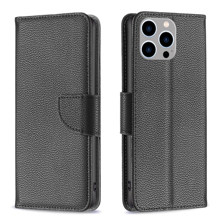 

For iPhone 15 Pro Max Litchi Texture Pure Color Flip Leather Phone Case(Black)