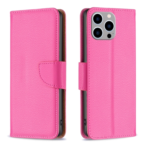 

For iPhone 15 Pro Max Litchi Texture Pure Color Flip Leather Phone Case(Rose Red)