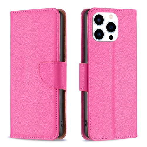 For iPhone 15 Pro Litchi Texture Pure Color Flip Leather Phone Case(Rose Red)