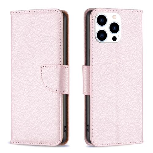 

For iPhone 15 Pro Litchi Texture Pure Color Flip Leather Phone Case(Rose Gold)