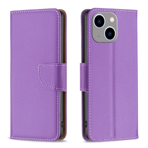 For iPhone 15 Plus Litchi Texture Pure Color Flip Leather Phone Case(Purple)