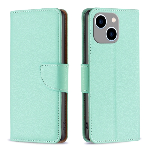 

For iPhone 15 Plus Litchi Texture Pure Color Flip Leather Phone Case(Green)