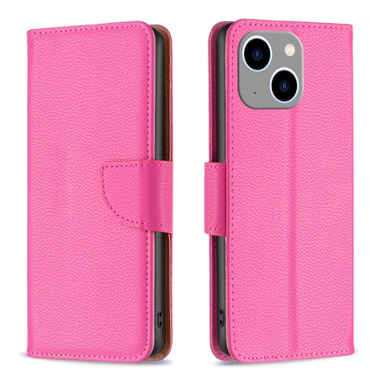 

For iPhone 15 Plus Litchi Texture Pure Color Flip Leather Phone Case(Rose Red)