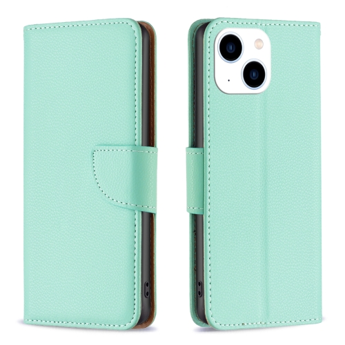 

For iPhone 15 Litchi Texture Pure Color Flip Leather Phone Case(Green)