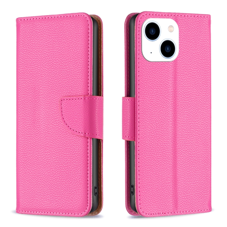 

For iPhone 15 Litchi Texture Pure Color Flip Leather Phone Case(Rose Red)