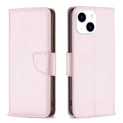 

For iPhone 15 Litchi Texture Pure Color Flip Leather Phone Case(Rose Gold)