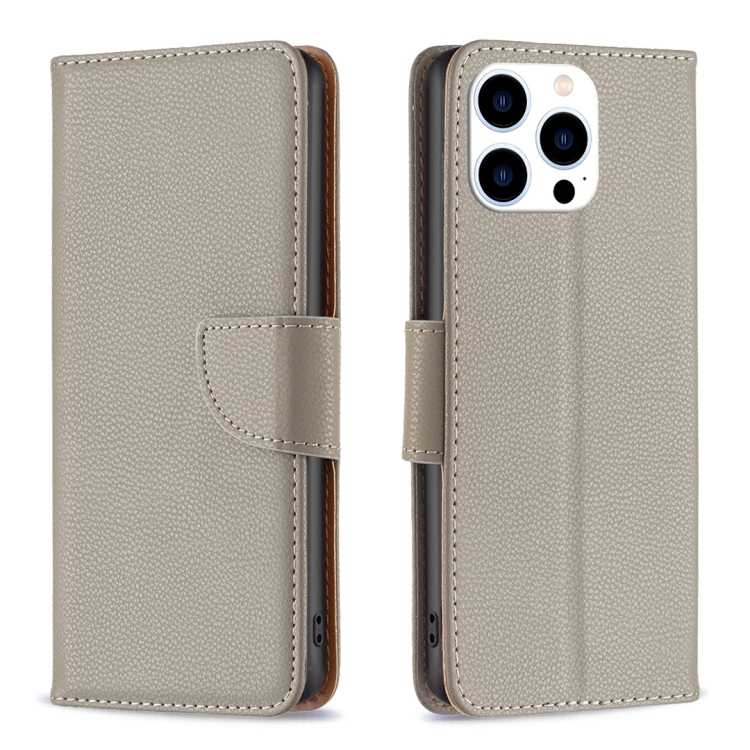 

For iPhone 16 Pro Litchi Texture Pure Color Flip Leather Phone Case(Grey)