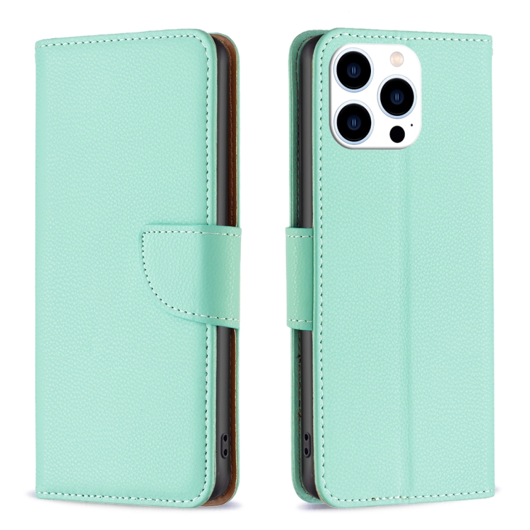 

For iPhone 16 Pro Litchi Texture Pure Color Flip Leather Phone Case(Green)