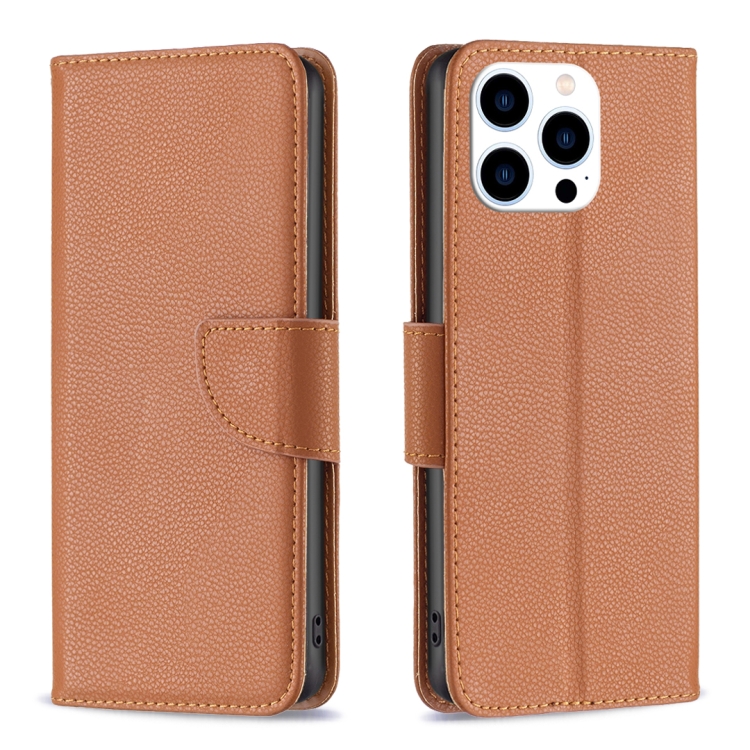 

For iPhone 16 Pro Litchi Texture Pure Color Flip Leather Phone Case(Brown)