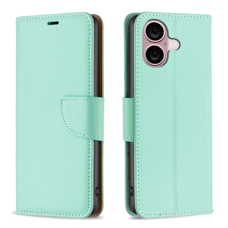 

For iPhone 16 Litchi Texture Pure Color Flip Leather Phone Case(Green)