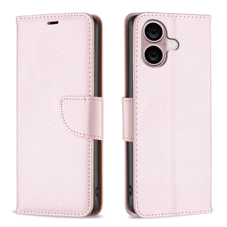 

For iPhone 16 Litchi Texture Pure Color Flip Leather Phone Case(Rose Gold)
