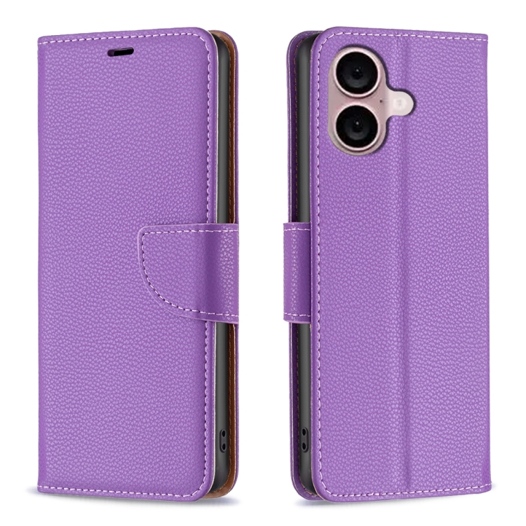 

For iPhone 16 Plus Litchi Texture Pure Color Flip Leather Phone Case(Purple)