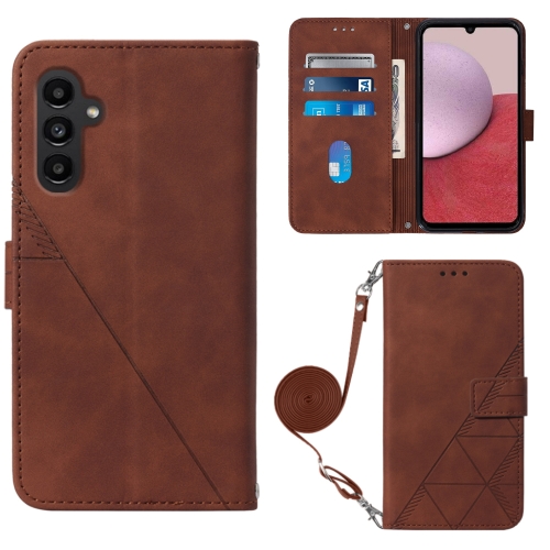 

For Samsung Galaxy A15 Crossbody 3D Embossed Flip Leather Phone Case(Brown)