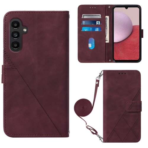 

For Samsung Galaxy A15 Crossbody 3D Embossed Flip Leather Phone Case(Wine Red)