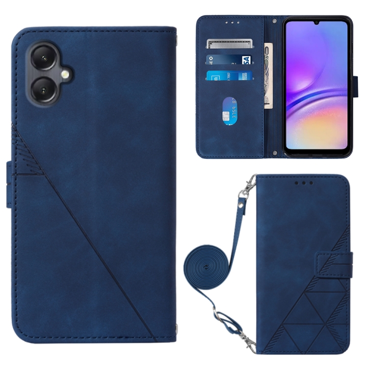 

For Samsung Galaxy A05 Crossbody 3D Embossed Flip Leather Phone Case(Blue)