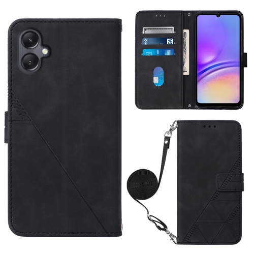 

For Samsung Galaxy A05 Crossbody 3D Embossed Flip Leather Phone Case(Black)