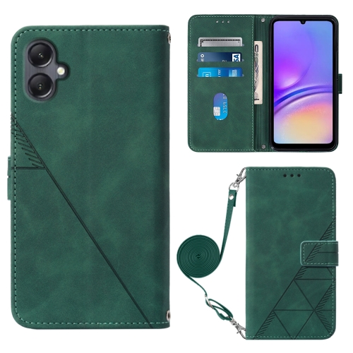 

For Samsung Galaxy A05 Crossbody 3D Embossed Flip Leather Phone Case(Dark Green)