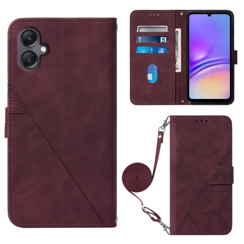 

For Samsung Galaxy A05 Crossbody 3D Embossed Flip Leather Phone Case(Wine Red)