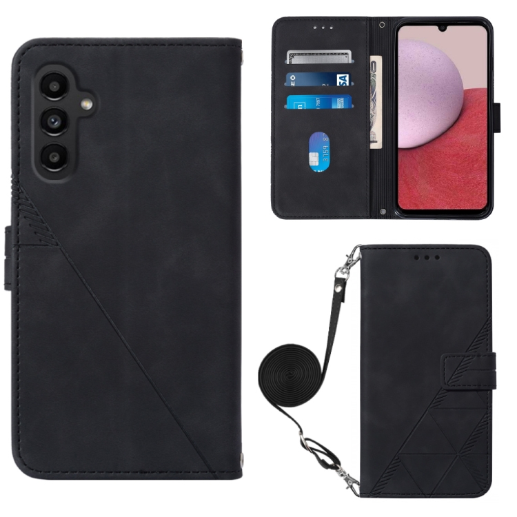 

For Samsung Galaxy A05s Crossbody 3D Embossed Flip Leather Phone Case(Black)