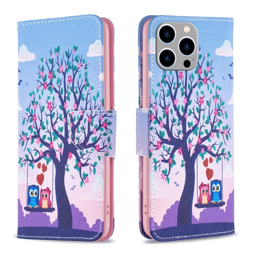 

For iPhone 15 Pro Max Colored Drawing Pattern Flip Leather Phone Case(Owl)