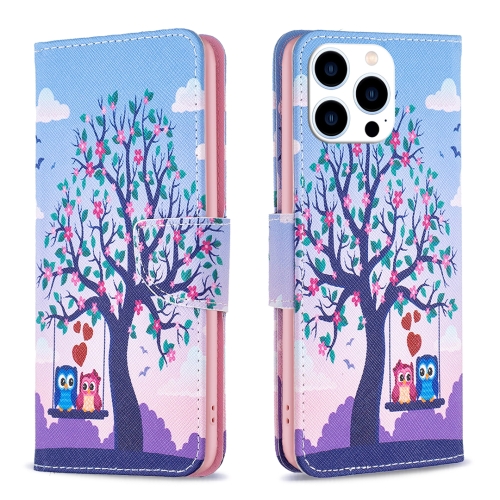 

For iPhone 15 Pro Colored Drawing Pattern Flip Leather Phone Case(Owl)