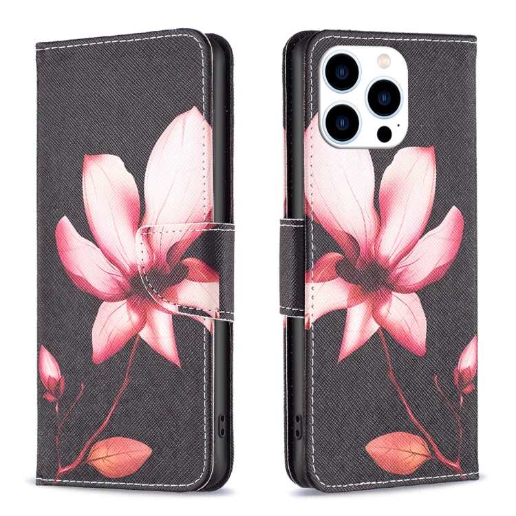

For iPhone 15 Pro Colored Drawing Pattern Flip Leather Phone Case(Lotus)