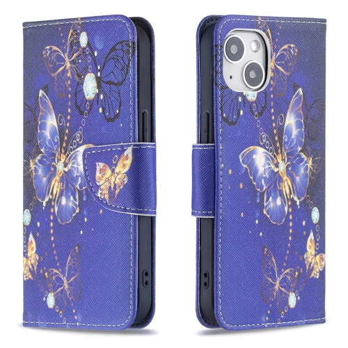 

For iPhone 15 Colored Drawing Pattern Flip Leather Phone Case(Purple Butterfly)