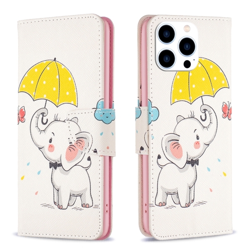 

For iPhone 16 Pro Colored Drawing Pattern Flip Leather Phone Case(Umbrella Elephant)