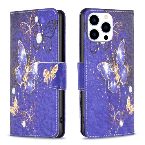 

For iPhone 16 Pro Colored Drawing Pattern Flip Leather Phone Case(Purple Butterfly)