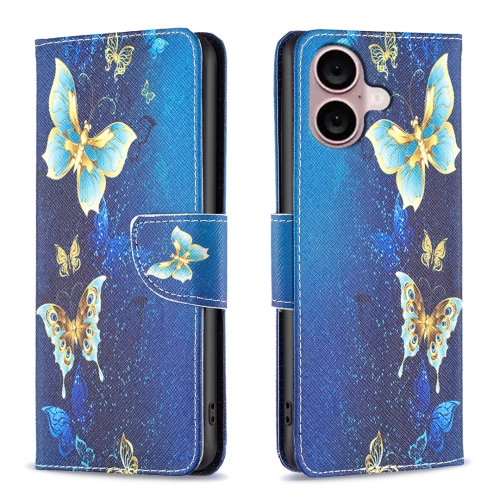 

For iPhone 16 Colored Drawing Pattern Flip Leather Phone Case(Gold Butterfly)