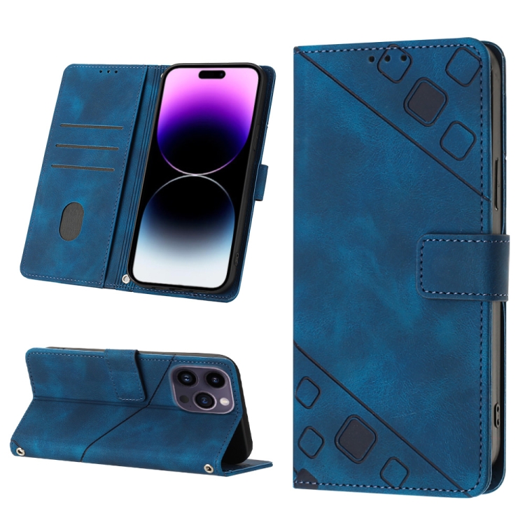 

For iPhone 15 Pro Max Skin-feel Embossed Leather Phone Case(Blue)