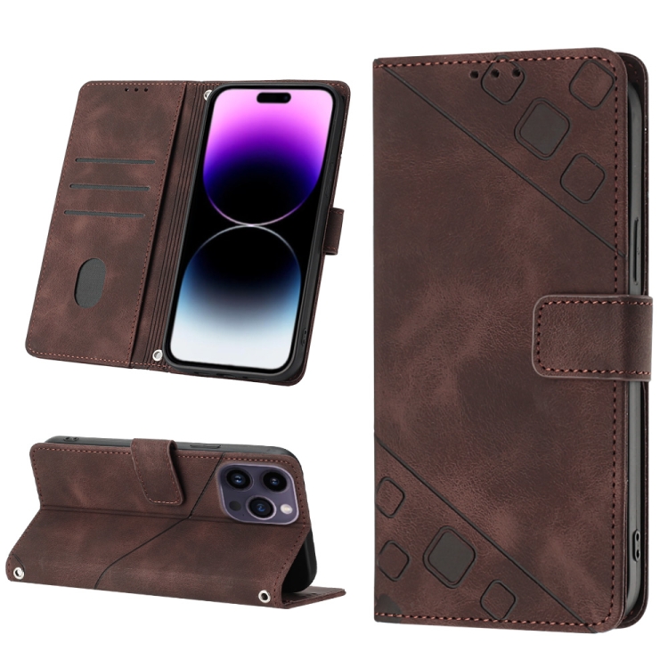 

For iPhone 15 Pro Max Skin-feel Embossed Leather Phone Case(Brown)