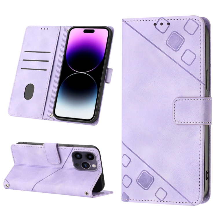 

For iPhone 15 Pro Skin-feel Embossed Leather Phone Case(Light Purple)