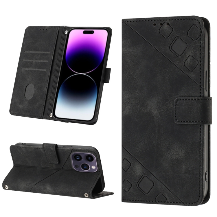 

For iPhone 15 Pro Skin-feel Embossed Leather Phone Case(Black)