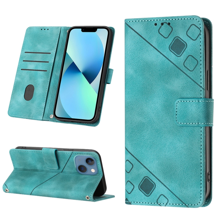 

For iPhone 15 Plus Skin-feel Embossed Leather Phone Case(Green)