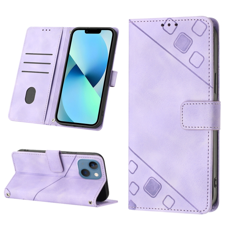 

For iPhone 15 Skin-feel Embossed Leather Phone Case(Light Purple)