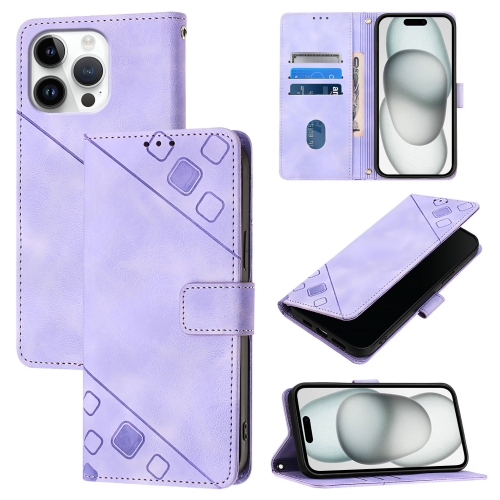 

For iPhone 16 Pro Max Skin-feel Embossed Leather Phone Case(Light Purple)