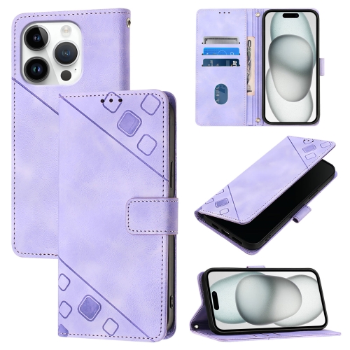 

For iPhone 16 Pro Skin-feel Embossed Leather Phone Case(Light Purple)