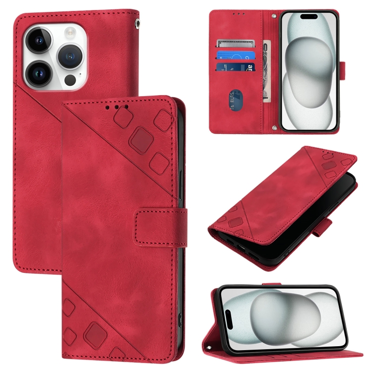 

For iPhone 16 Pro Skin-feel Embossed Leather Phone Case(Red)