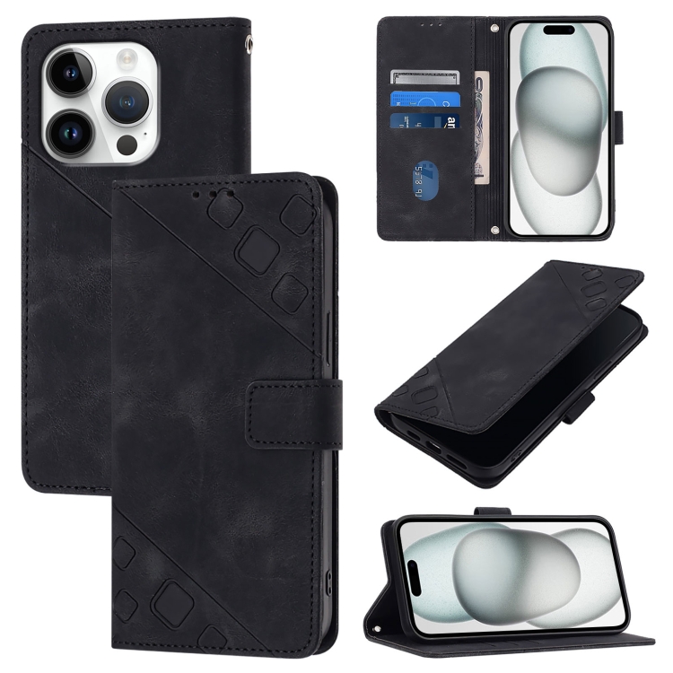

For iPhone 16 Pro Skin-feel Embossed Leather Phone Case(Black)