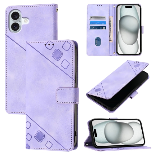 

For iPhone 16 Plus Skin-feel Embossed Leather Phone Case(Light Purple)