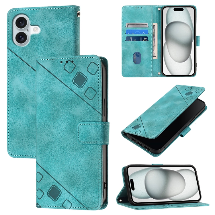 

For iPhone 16 Plus Skin-feel Embossed Leather Phone Case(Green)