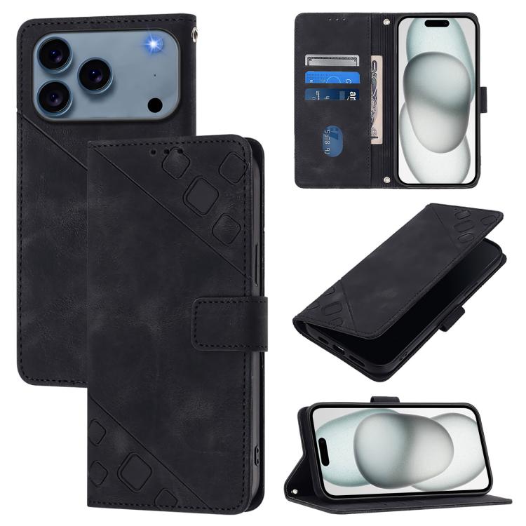 

For iPhone 17 Pro Skin-feel Embossed Leather Phone Case(Black)