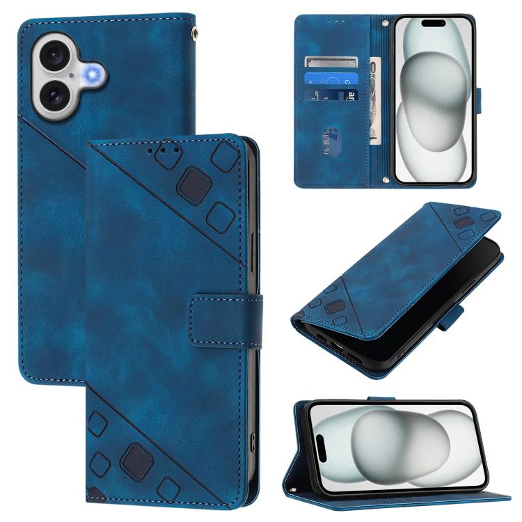 

For iPhone 17 Skin-feel Embossed Leather Phone Case(Blue)
