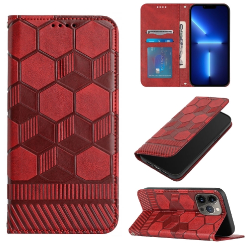 

For iPhone 15 Pro Max Football Texture Magnetic Leather Flip Phone Case(Red)