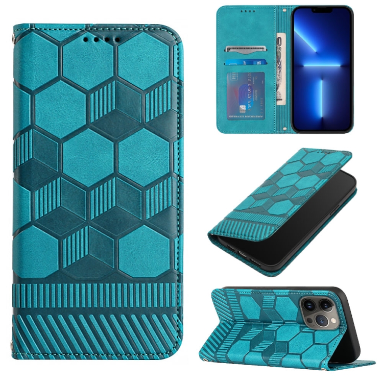 

For iPhone 15 Pro Football Texture Magnetic Leather Flip Phone Case(Light Blue)