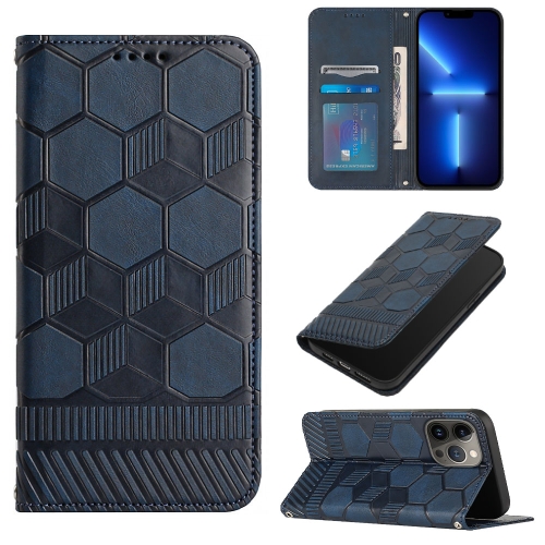 

For iPhone 15 Pro Football Texture Magnetic Leather Flip Phone Case(Dark Blue)