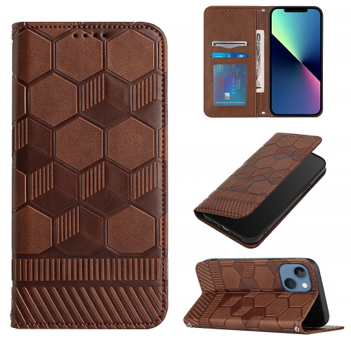 

For iPhone 15 Plus Football Texture Magnetic Leather Flip Phone Case(Brown)